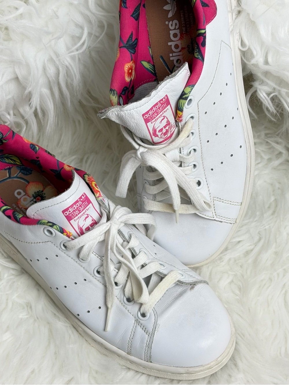 adidas White Sneakers with Pink Floral Collar